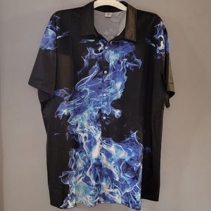 Men's Black w/Blue Smoke Button Down  Shirt